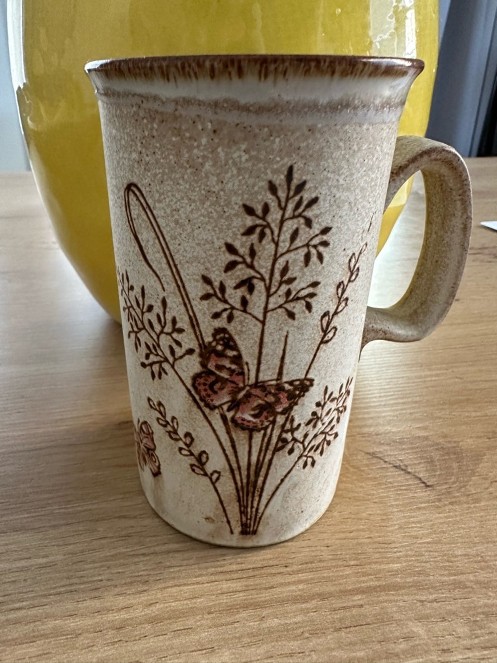 Handcrafted Stoneware Butterfly Mug in Speckled Beige and Brown made in Scotland